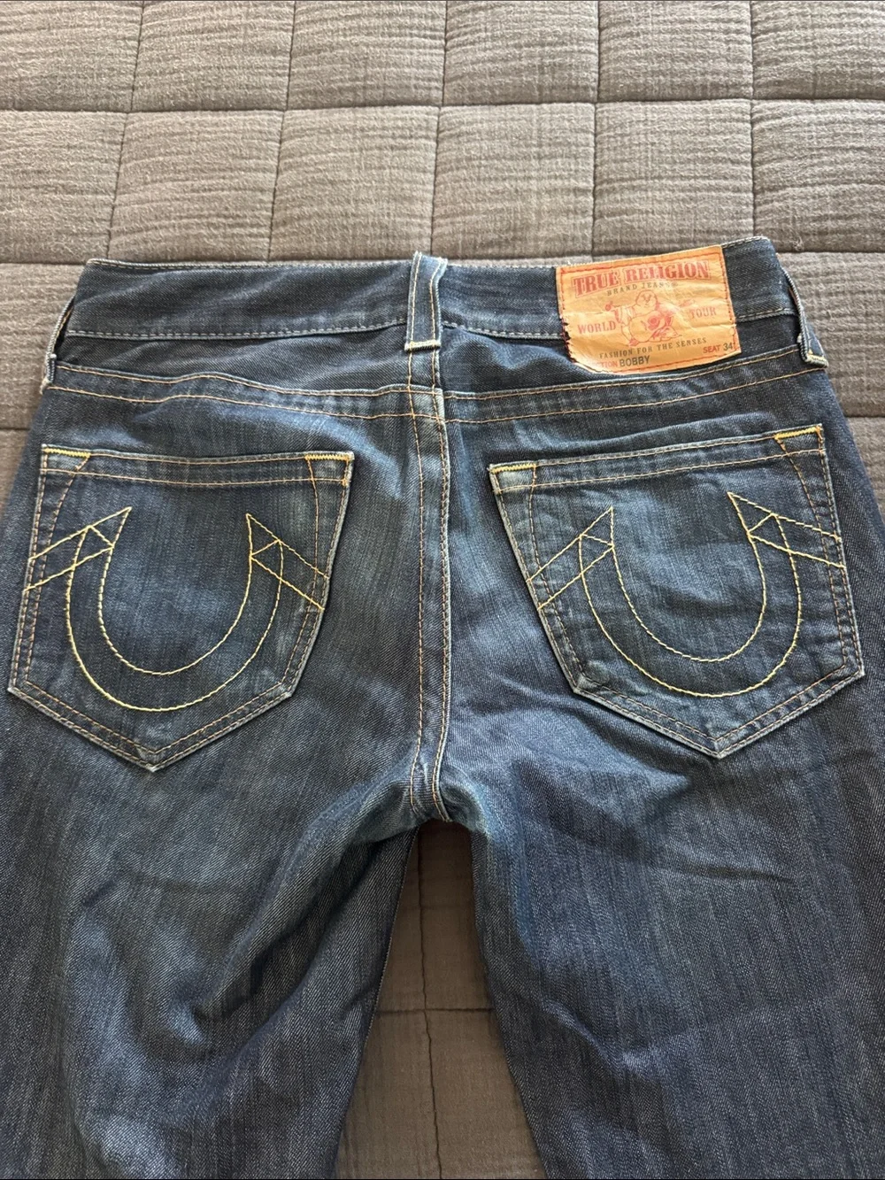 True Religion Indigo Jeans with Yellow Stitching